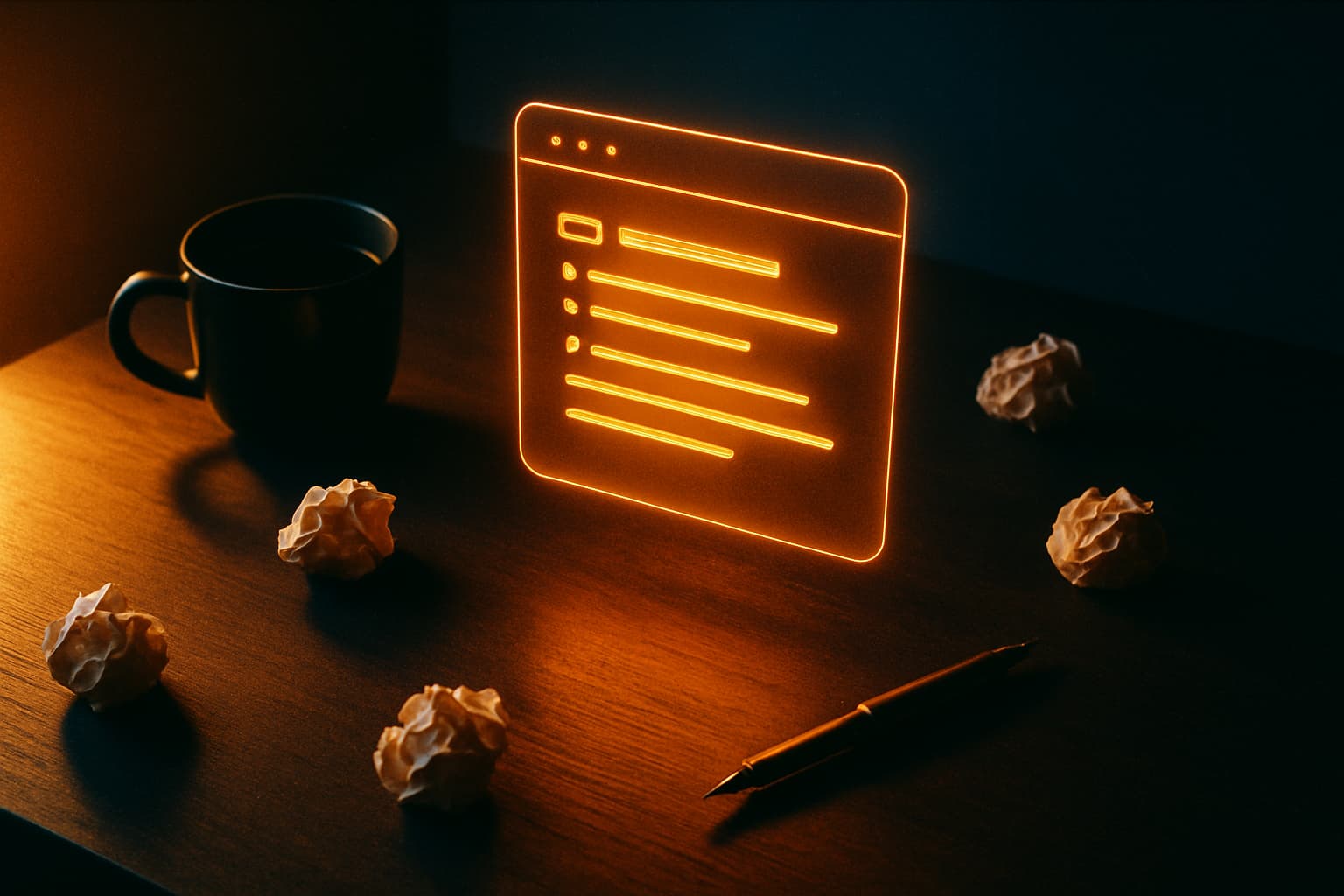 AI copywriting tool workspace with glowing text editor