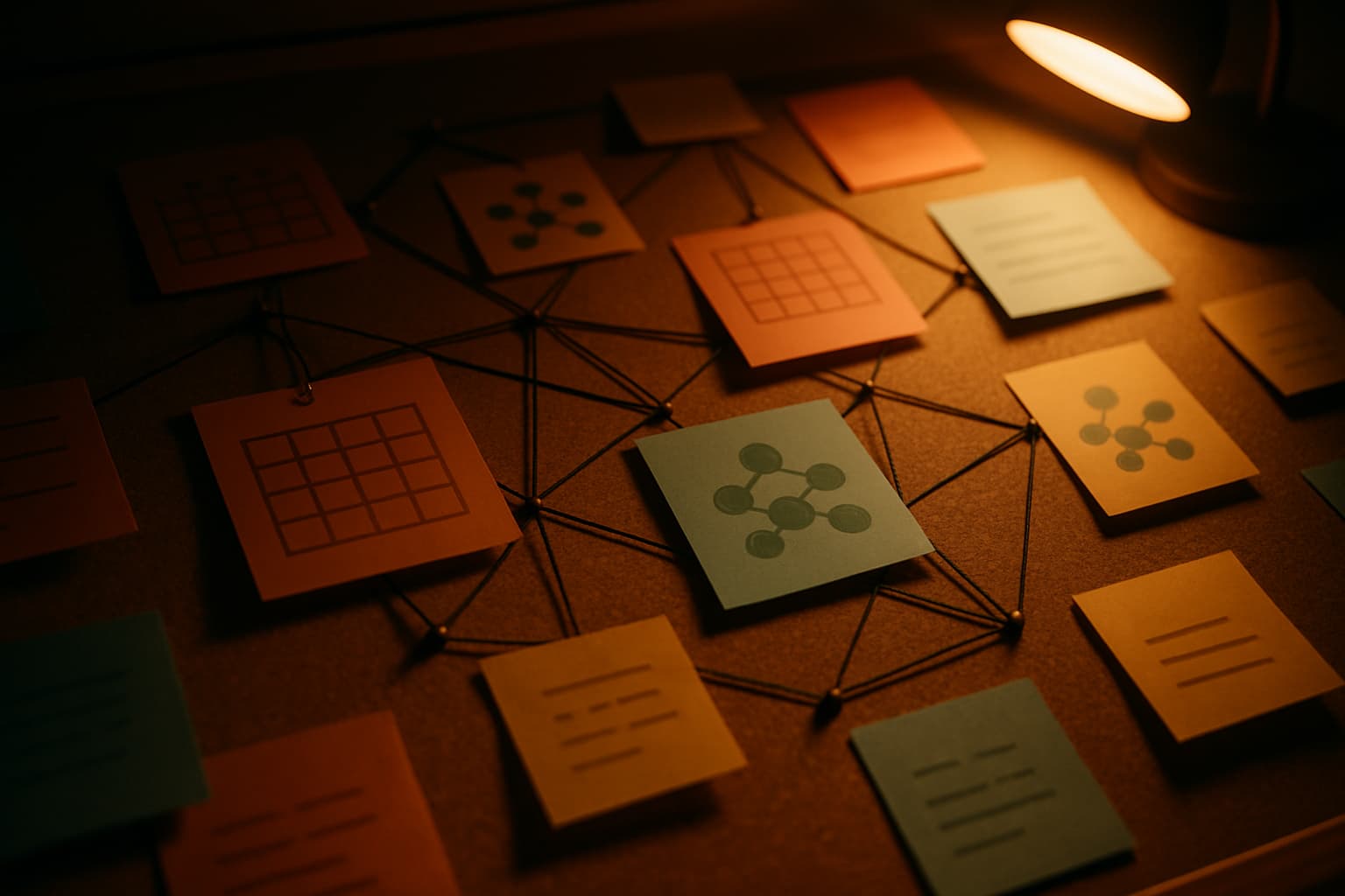 Color-coded editorial calendar planning board with content clusters