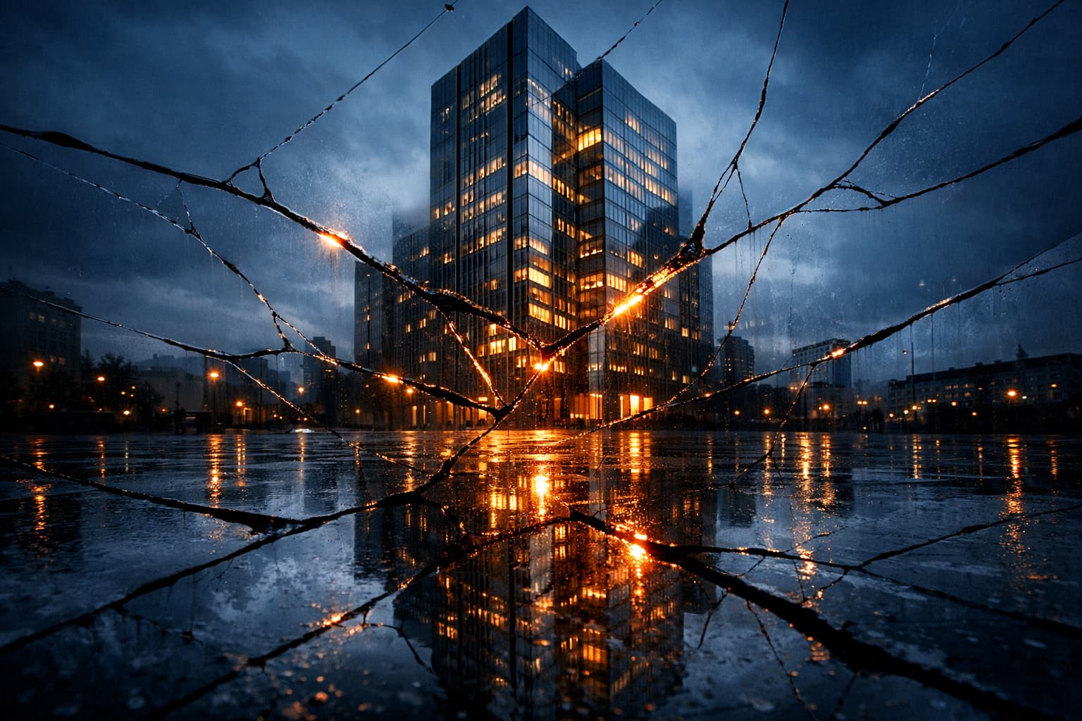 Cracked corporate glass reflecting enterprise SEO failures