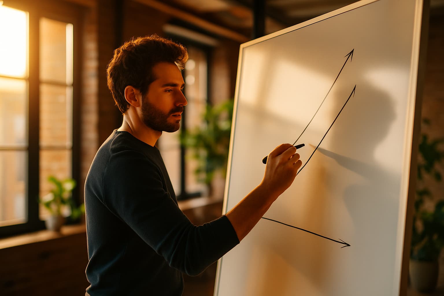 Founder speaking at a conference with warm stage lighting