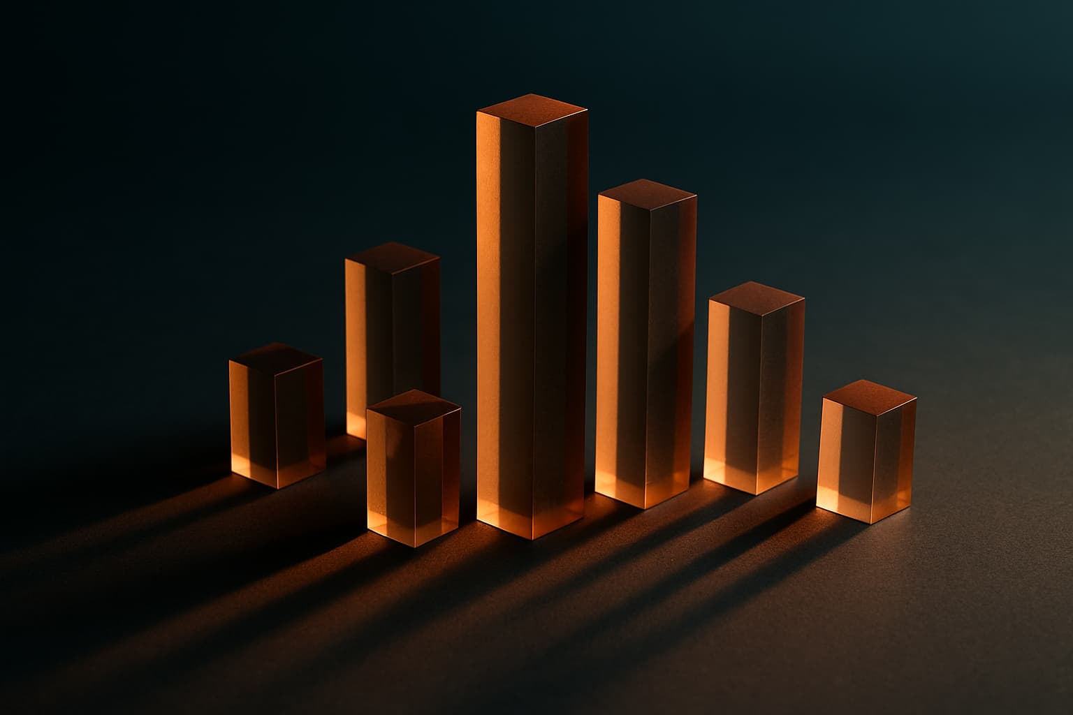 Geometric prisms as bar chart representing key SaaS metrics