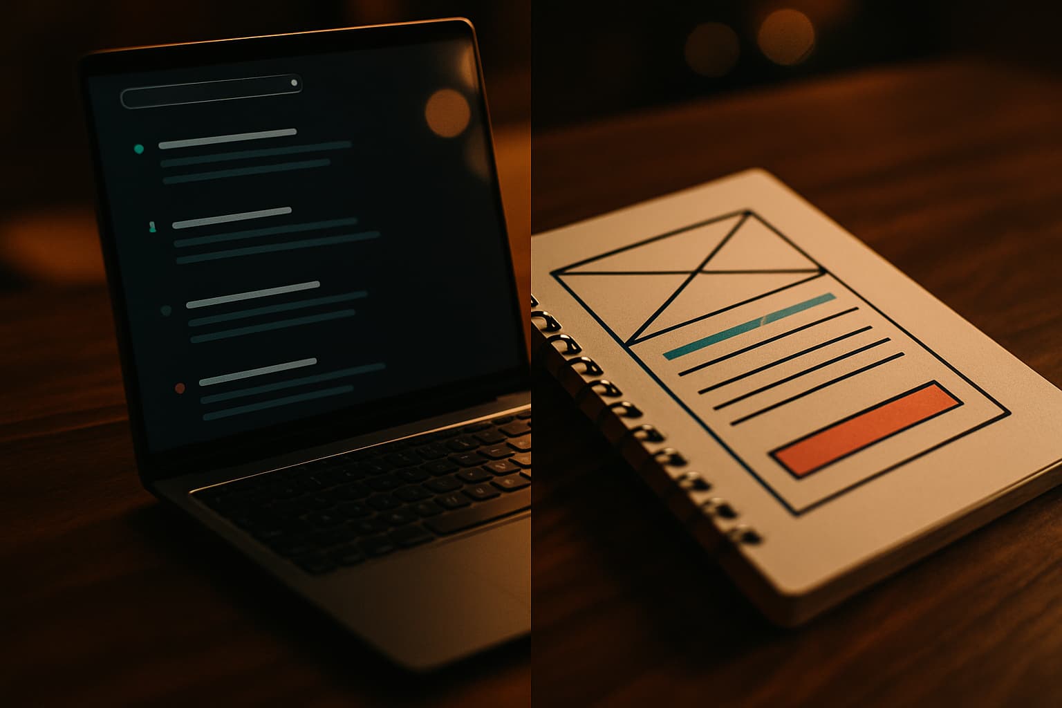 Landing page SEO strategy with search results and conversion wireframe