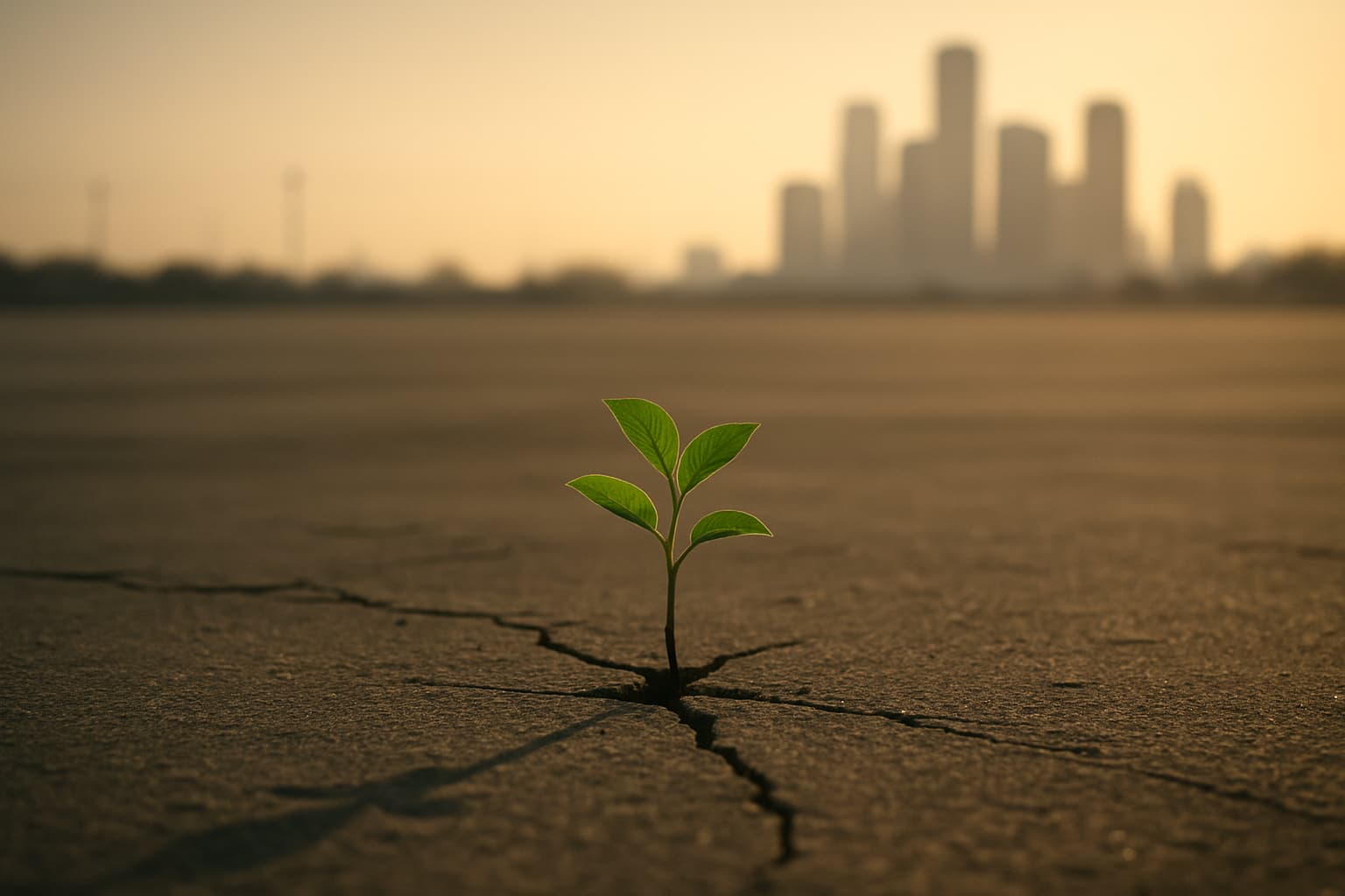 Startup SEO growth sapling breaking through concrete