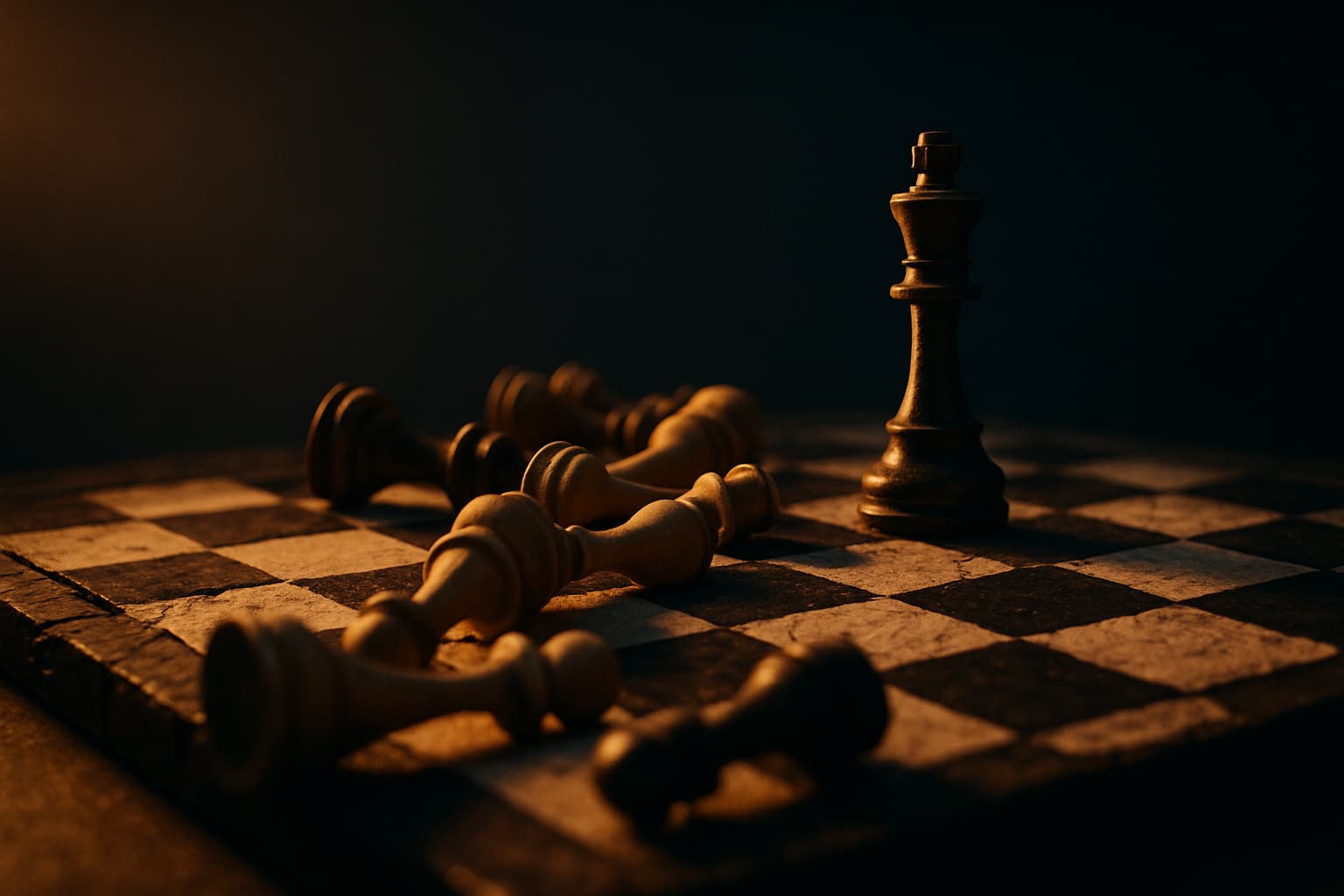 Toppled chess pieces showing compounding SEO mistakes