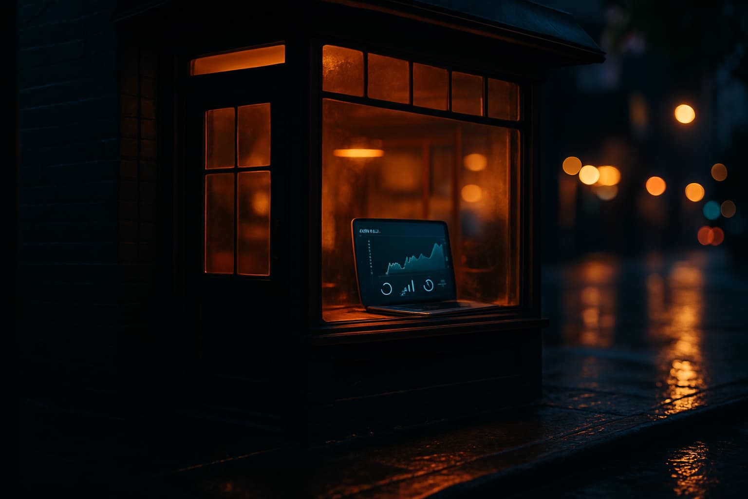 Small business storefront with SEO analytics on laptop