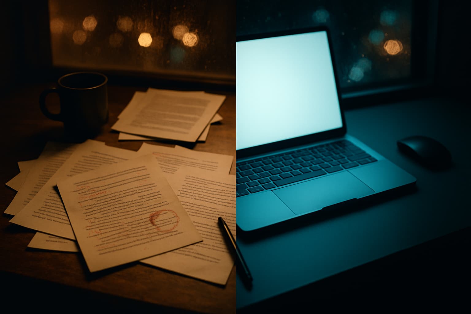 AI blog writer tools comparison on a split desk